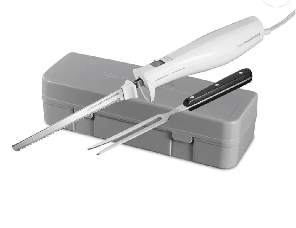 HAMILTON BEACH ELECTRIC KNIFE SET IN HARD CASE STORAGE